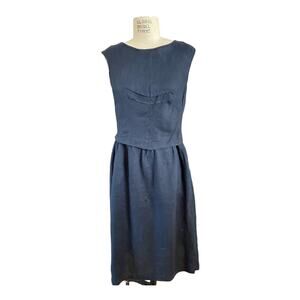 YUVITA Navy 100% Linen Sleeveless Shift Midi Dress Size Small
